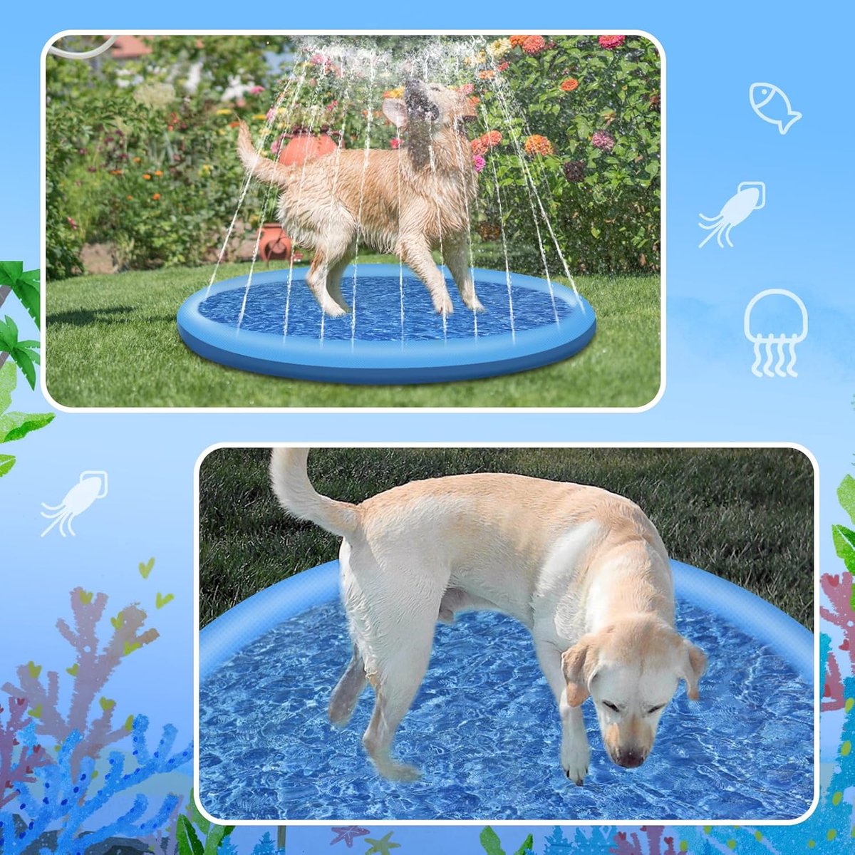 Opblaasbaar Hondenzwembad 100 cm - Speelmat met Sproeier voor Honden en Kinderen - Waterplezier voor Tuin en Strand — afbeelding 3