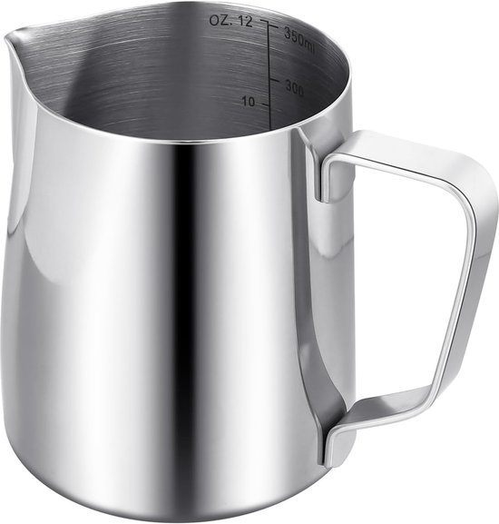 Pichet à mousse de lait - Acier inoxydable - 350 ml - Avec graduations - Mousse - Pichet à lait - Pichet à lait en acier inoxydable - Pichet à lait - Pour cappuccino, café, latte et expresso