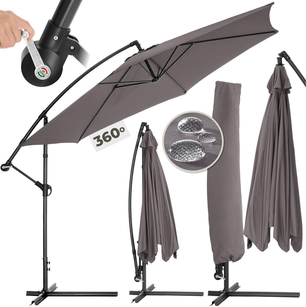 Bol.com tectake® Parasol met Standaard 350 cm - Zonwering voor Balkons, Tuinen en Terrassen - Inclusief Beschermhoes - Grote Zwe... aanbieding
