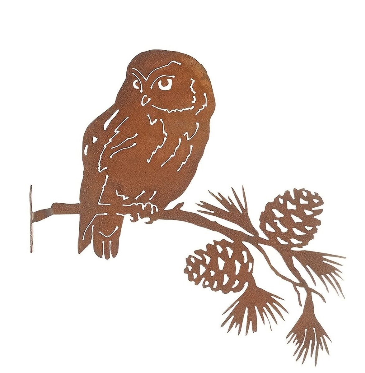 Roestig uil om in hout te schroeven | tuinsteker | roest | roestige tuindecoratie | uil tuindecoratie | roestdecoratie | boomsteker