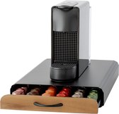 Capsulehouder met Lade – Koffiecups houder – Geschikt voor Nespresso – 60 Cups - RVS - Zwart met Bamboe Hout