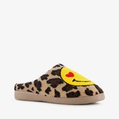 Thu!s dames instap pantoffels met panterprint en een smiley bruin - Maat 41/42 - Sloffen