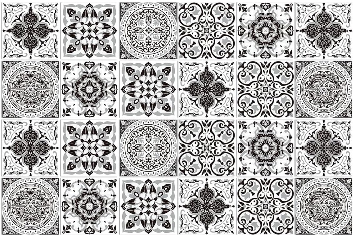 Winkrs Plaktegels | 15x15CM | Set van 24 grijs/witte zelfklevende tegels - tegelstickers