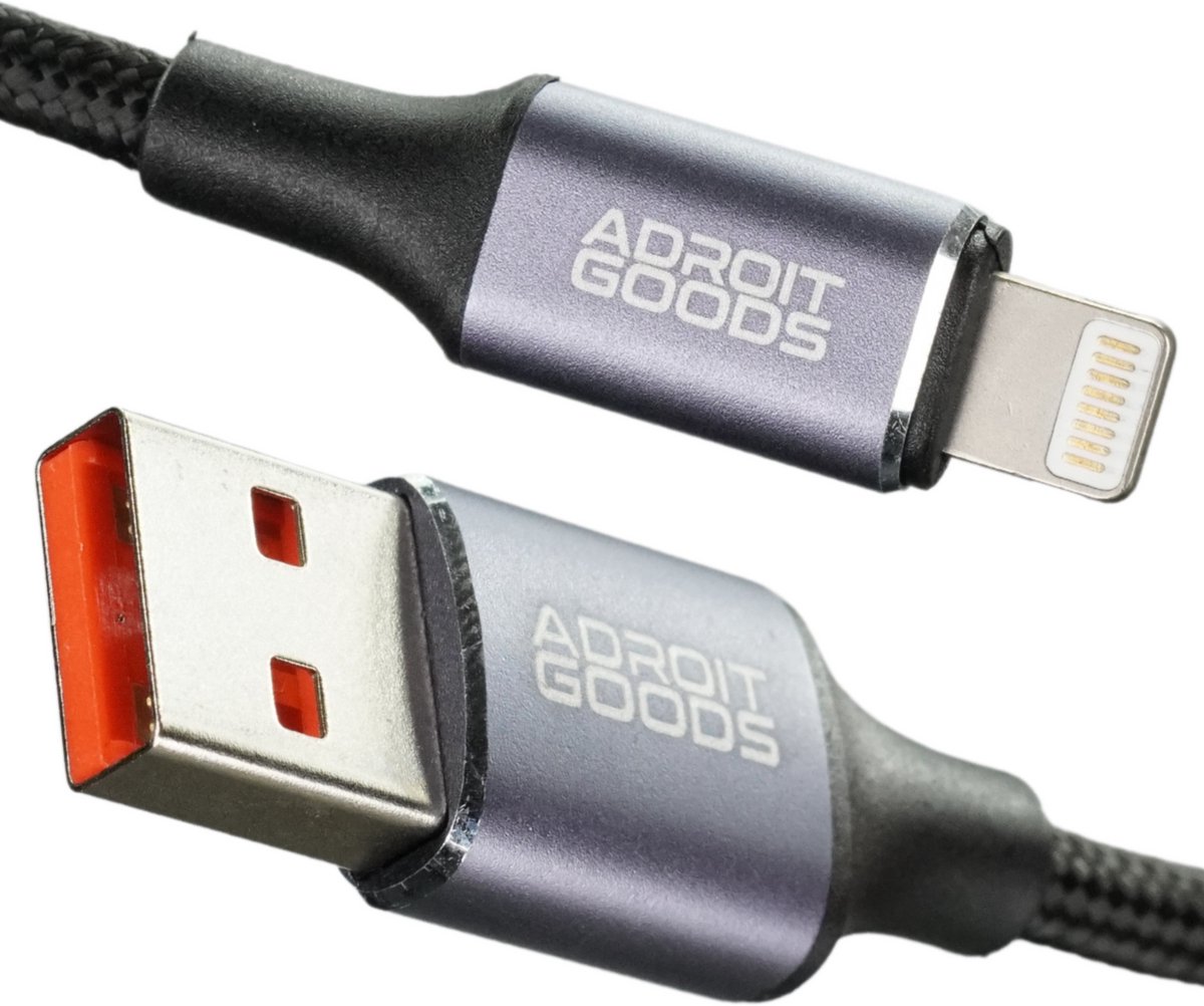 AdroitGoods Oplaadkabel – Geschikt voor Apple iPhone en iPad met Lightning-connector – 2.4A Laden – USB – 1 Meter