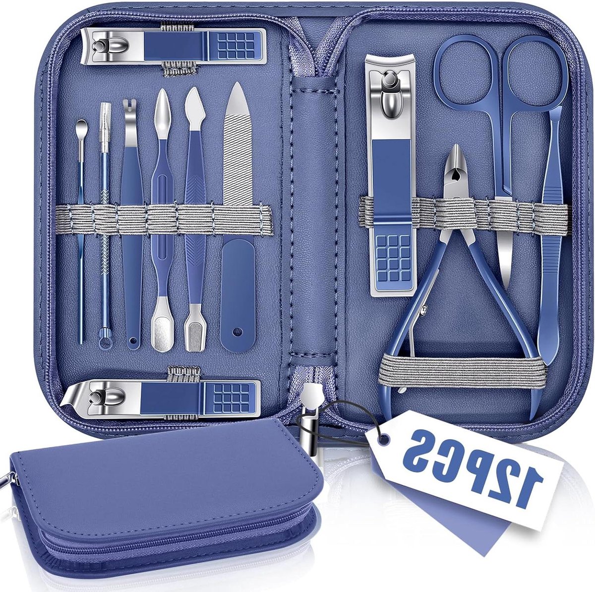 Goedkoopste Manicure Pedicure Set Professionele Kit voor Vrouwen Mannen - Gereedschap & Accessoires met Blauw Leren Reistasje.