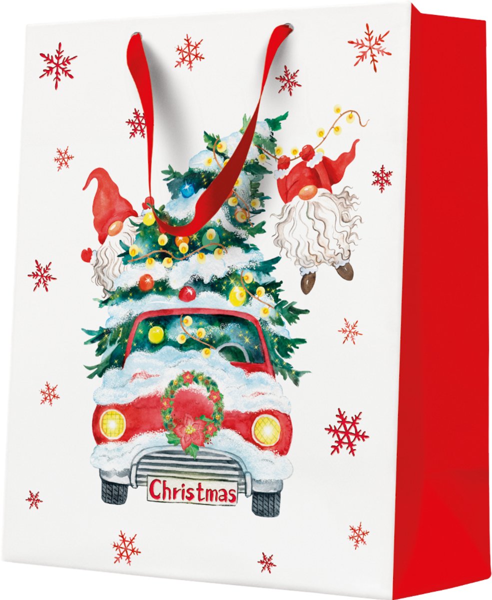 Cadeautas - Christmas Gnomes with tree - Large - 26,5x33,5x13cm