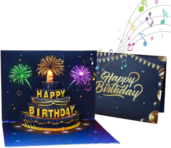 1 stuk - Pop-up verjaardagskaart - 3D verjaardagskaart met muziek en licht - gefeliciteerd - verjaardagscadeau voor vrouwen, mannen, vriendin