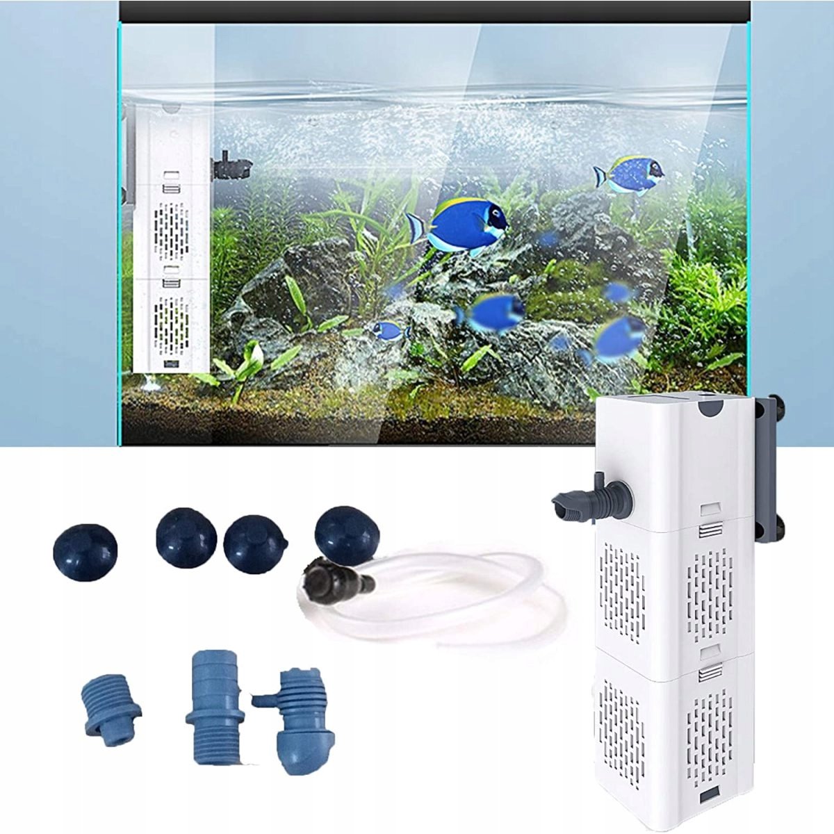 Waterpomp - Aquarium Filterpomp 6W - 500 L/Uur Capiciteit - Met 3 Uitlaten & Biologisch Spons - IP68 Waterdicht - Voor Vissenkom & Vijver - Eenvoudige Installatie – foto 3