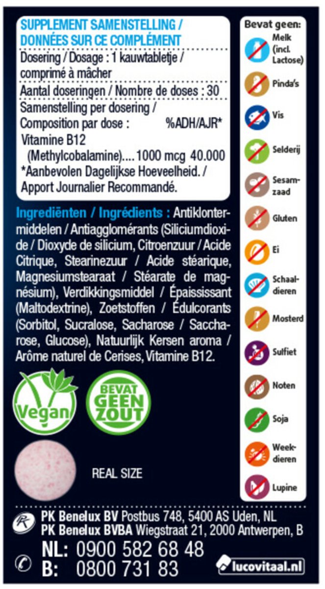 Goedkoopste 6x Lucovitaal Vitamine B12 1000mcg 30 kauwtabletten