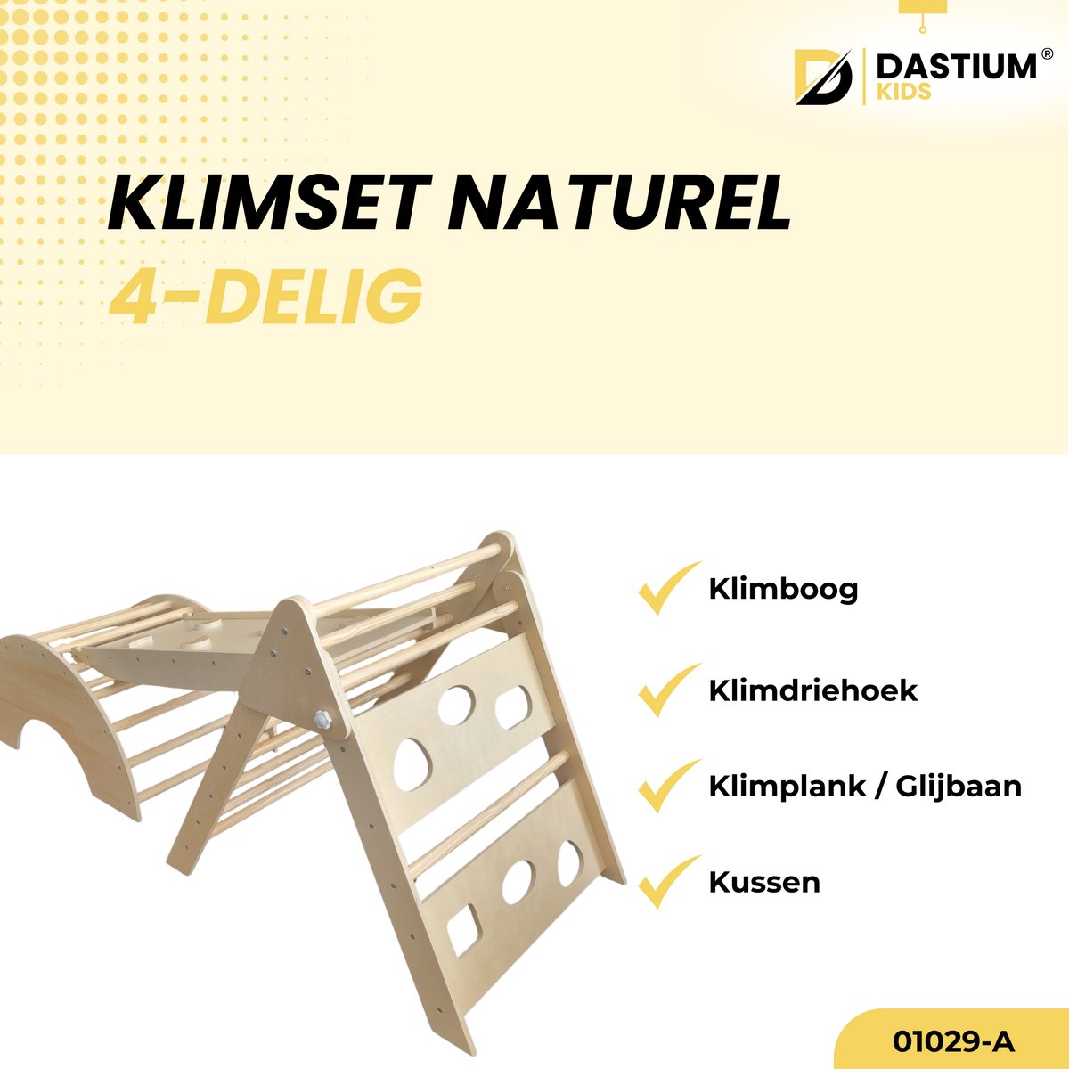 Dastium Kids - XXL Klimrek - Klimboog - Montessori Klimrek Kinderen - Klimdriehoek - Pikler Klimrek Peuter - Ontworpen in Nederland - Klimset - Klimrek Binnen - Naturel — afbeelding 2