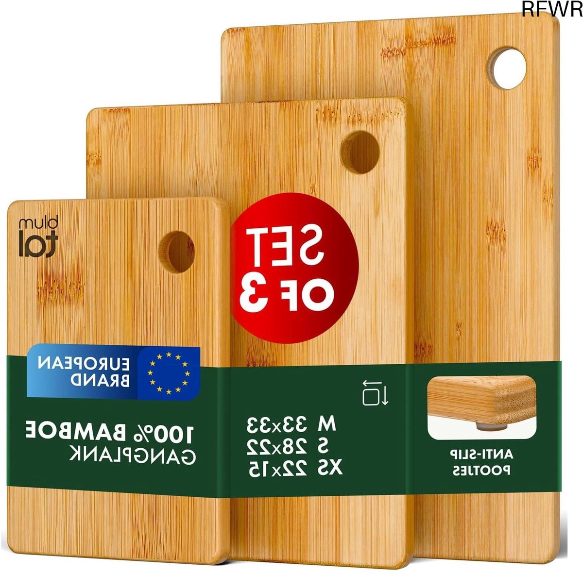 RFWR® Set van 3 Bamboe Snijplanken met Antislip en Ophangfunctie - Duurzame Keukenhulpen