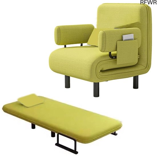 Dolamaní 3-in-1 multifunctionele slaapstoel, eenpersoons, 65 x 97 x 68 cm, linnen stof, uittrekbare bank met verstelbare rugleuning, voor kleine ruimtes, beige