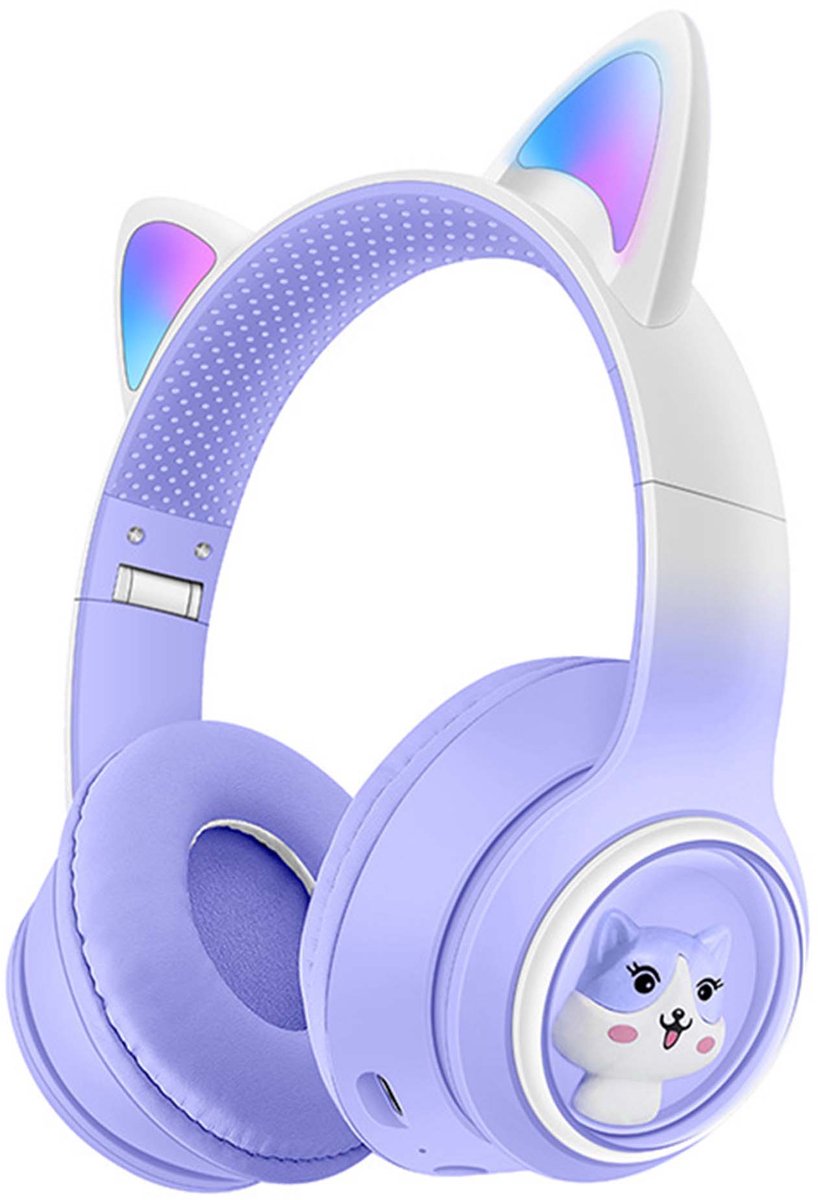KINSI koptelefoon kinderen Met Kattenoren - koptelefoon draadloos - LED-Licht, FM-Radio, Microfoon​