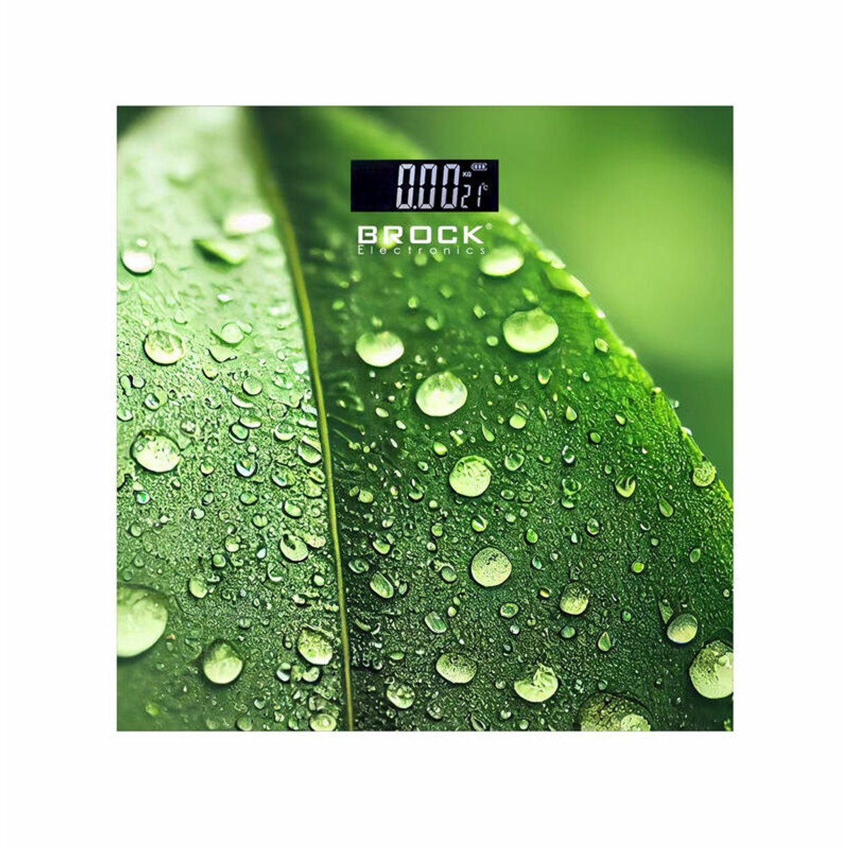 Brock BS‑003 Digitale Personenweegschaal – 30 × 30 cm – 180 kg – Stijlvol Blad‑motief – Helder Verlicht Display – Inclusief 2x AAA Batterijen – Eenvoudige Eén‑stap Weegfunctie