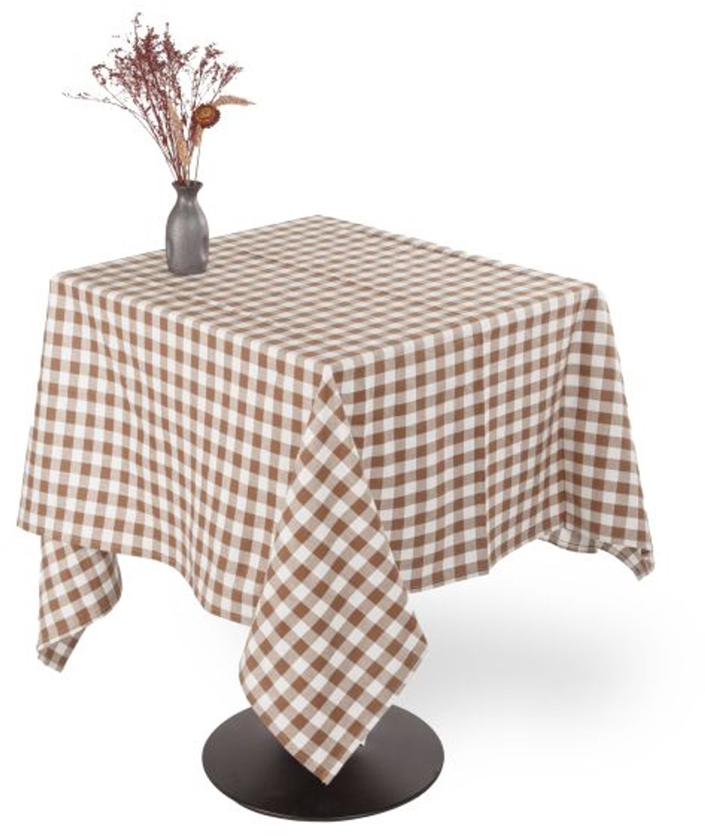 Tiseco - Tafelkleed GINGHAM - Katoen - Geblokt - 150x150 cm, cognac