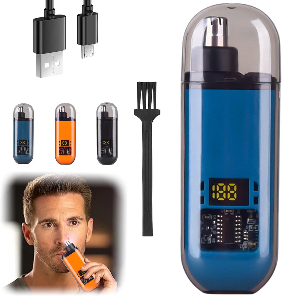Precisie neustrimmer - Neustrimmer Basic - Wenkbrauw en Oorhaar trimmer - Neustrimmer mannen- Afspoelbare kop -Blauw