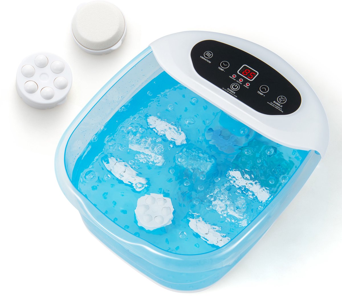 COSTWAY Voetbad massageapparaat, elektrisch voetbad met verwarming, blaren, trillingen, temperatuurregeling, 1-uurs timer, pedicure, puimsteen, rollen en massageknopen