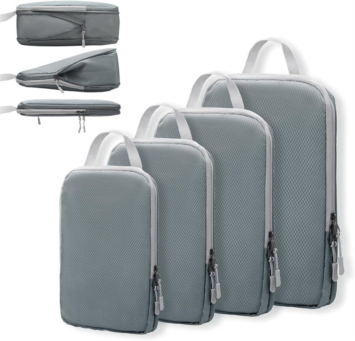 Reistas - Weekendtas - Opbergtas - Packing Cube - Kledingtas - Compressiepakkussenset - Uitbreidbare Koffer Organizer - 4 Delige Set - Waterdichte Pakkubussen - Kledingtassen voor Reizen en Thuis - Grijs