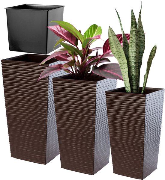 KADAX Bloempot, bloembak van kunststof, plantenbak voor bloemen, binnen en buiten, tuin, balkon, terras, huis, weerbestendig, imitatie rotan (68 cm hoog, zwart rotan