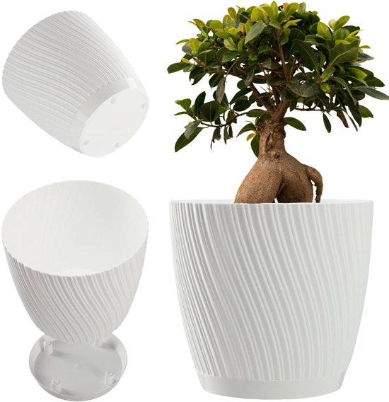 KADAX Bloempot met inzetstuk en handgrepen, plantenbak van kunststof in 5 maten, uv-bestendige pot, weerbestendige plantenvaas, hoog, pot met 3D-effect grijs, hoog