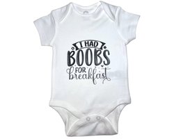 Baby romper - gepersonaliseerd - wit - i had boobs for breakfast - kraamcadeau - korte mouw - Maat 50/56 - baby body met tekst