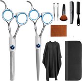 YUBBI™ Professionele Kappersschaar Set - 10 delig - Knipschaar - Coupeschaar - Uitdunschaar - Snijkam - Kapmantel - Zilver