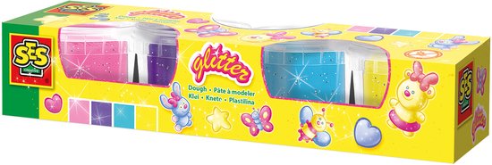 SES Creative - Glitter Klei - Glitter Kleuren (4x90g) - Vegan en Glutenvrij - Herbruikbaar - Uitwasbaar - Vanaf 2 jaar-Sinterklaascadeau