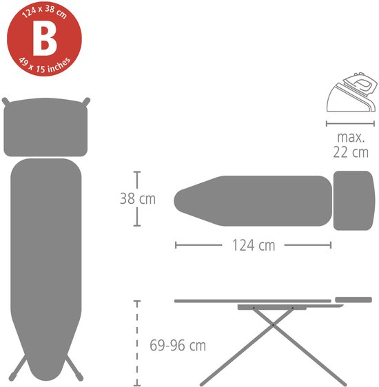 Brabantia Strijkplank B - voor Stoomgenerator - 124 x 38 cm - Denim Grey
