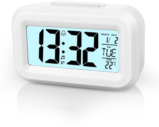 Digitale Wekker - Kinderwekker - Alarm Klok - Wekker Kinderen - Wekker - Reiswekker - LED display klok -Instelbare snooze-functie 12/24 uur, temperatuur, datum, tijd - Draagbare wekker - Wit