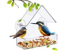 Crrynuo - Vogelvoederhuisje Raam - Vogelhuisjes - Transparant Acryl - 15x15x7cm - Anti-Spatten - Met Zuignappen - Eenvoudig Te Schoonmaken