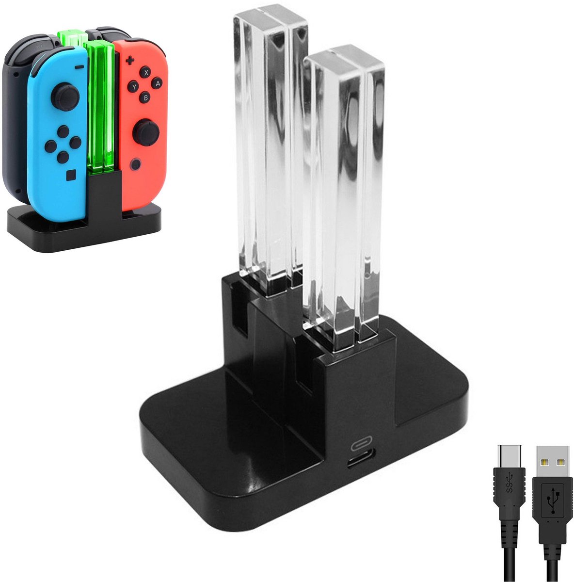 NAXSIR Switch Oplaadstation - Sneloplaaddock voor 4 Joy-Cons Tegelijk - Compatibel met Switch & OLED