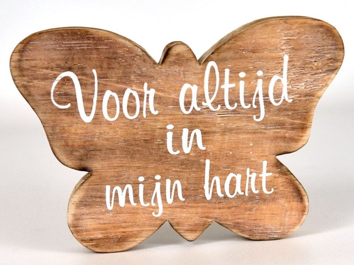Tekst Vlinder ''Voor Altijd in Mijn Hart'' - Hout - 12x16cm