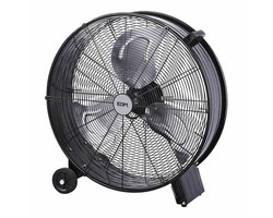 EDM Industriële Vloerventilator XXL - 65 cm - 3 Standen - 180W - Met wieltjes - Super Krachtige Ventilator - Extra Sterke Luchtkoeler - Ventilator Staand - Box Ventilator Metaal - Zwart