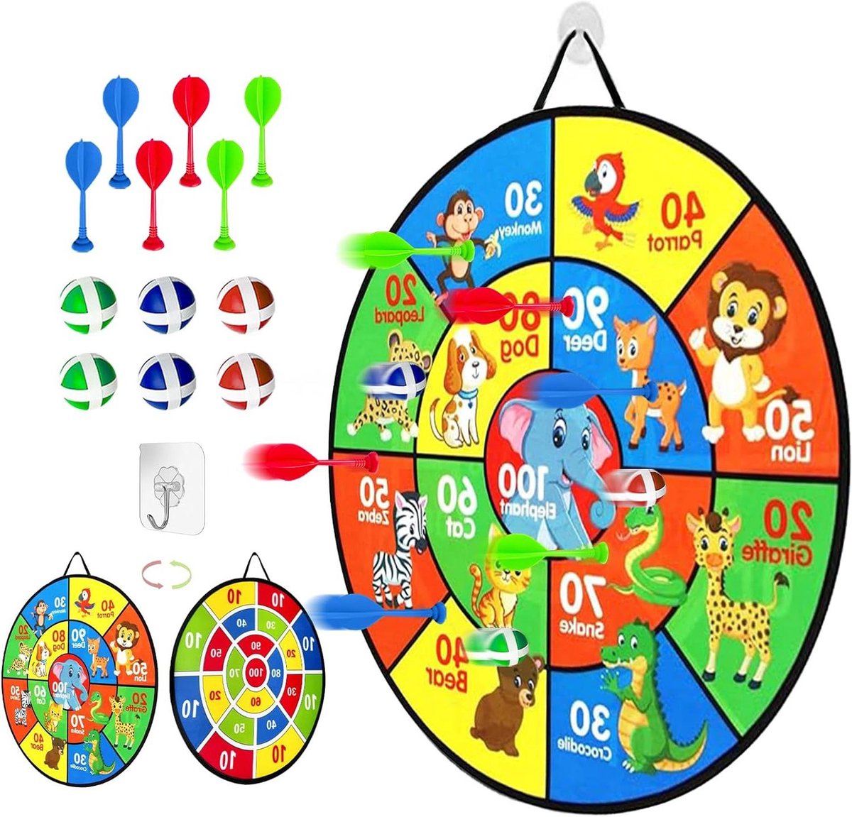 Zeynomax - Dubbelzijdig Dartbord voor Kinderen - Buitenspeelgoed met Ballen - Jongens en Meisjes vanaf 3 jaar - Veilig Spel - Diameter 66 cm