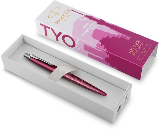 Parker Jotter balpen | Speciale editie | Tokyo Roze met chroomafwerking | Blauwe inkt | Geschenkverpakking