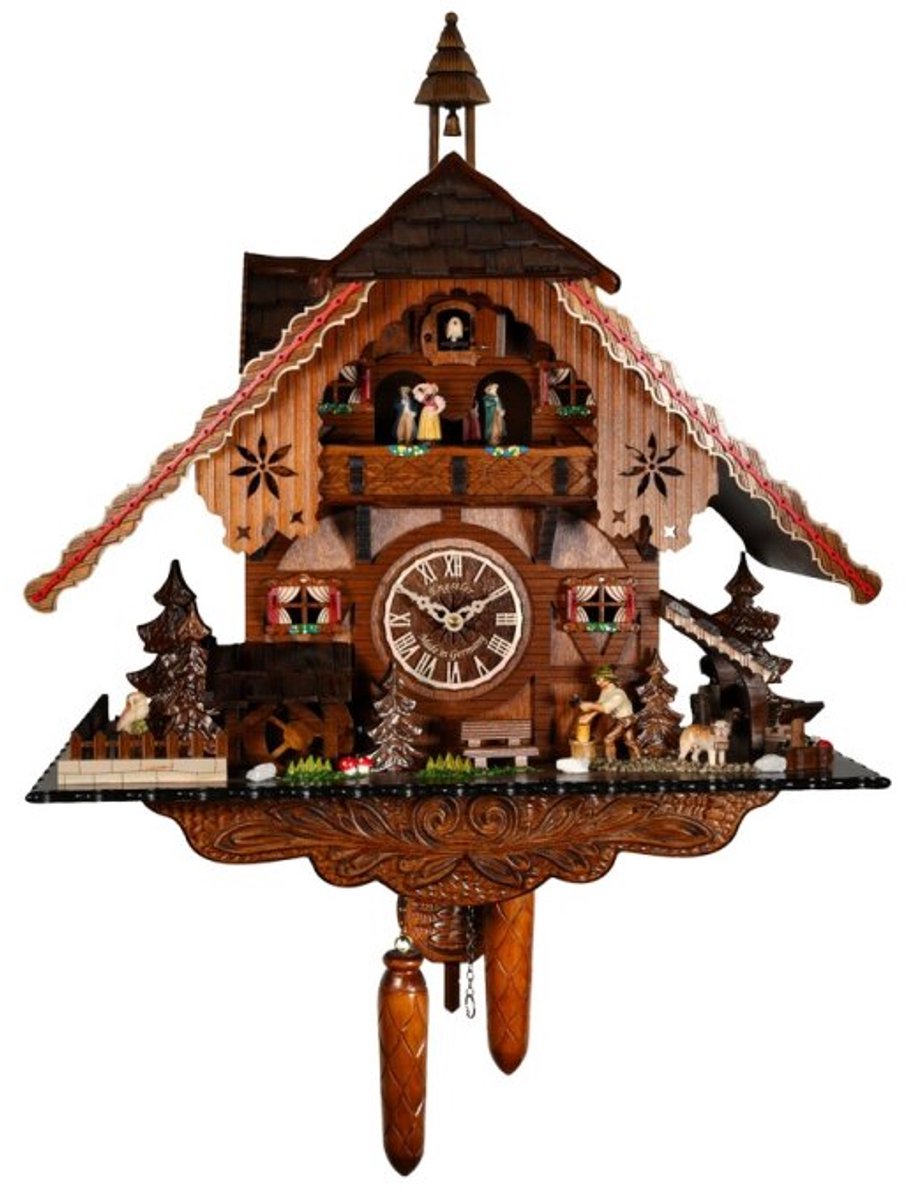 Engstler 3861_QMT - Koekoeksklok - Kwarts - Notenhout - met muziek met dansend paar - 43 cm
