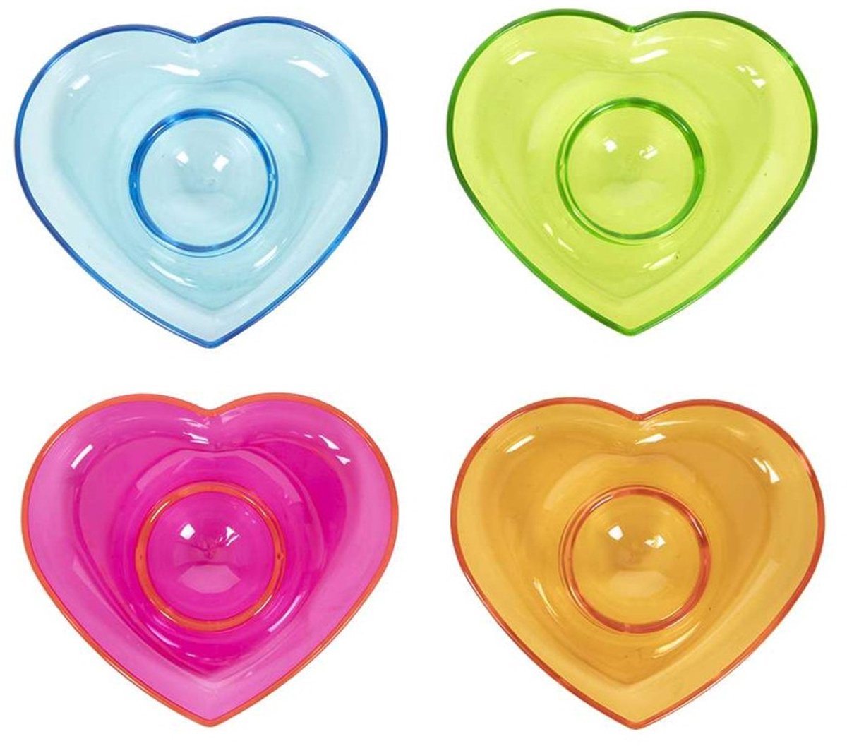 Eierdopjes Hart - set van 4x - multi kleuren - kunststof - 9 x 2 cm - voor ontbijt/brunch/pasen