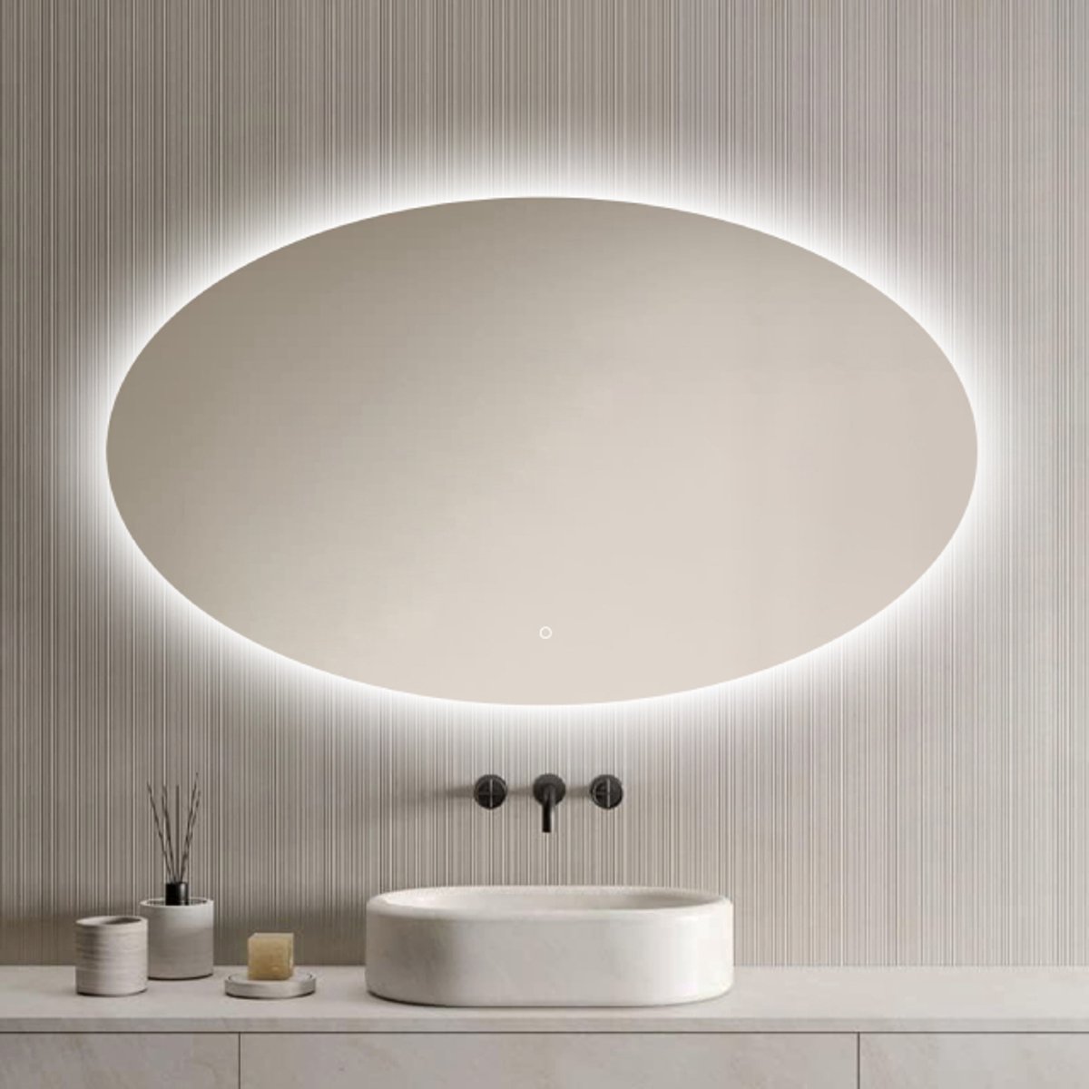 LoXa - Badkamerspiegel Rondo met LED 120x70cm – Rond Design – Randverlichting – Dimbaar – Anti-condens – Geheugenfunctie – Touchbediening – Energiezuinig