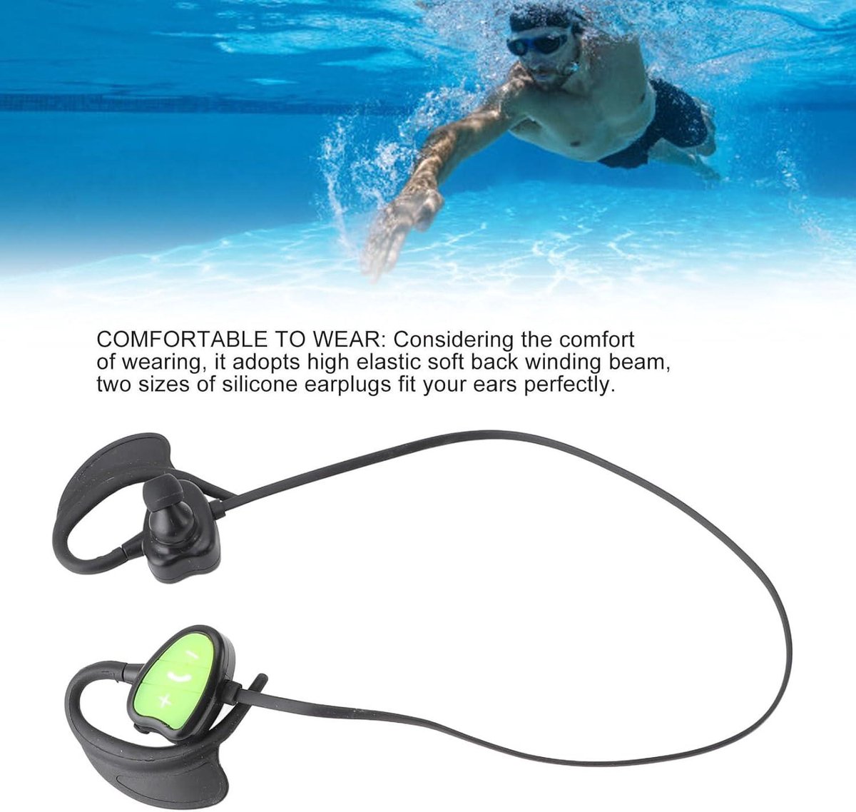 Allecto plus - Waterdichte In-ear Zwemhoofdtelefoon met Draadloze Mp3-speler - Groen - Zwemmen Sporten Hardlopen thumbnail 2