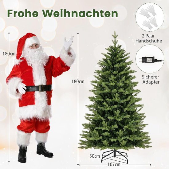 COSTWAY 195 cm kunstkerstboom met verlichting, sneeuw, dennenappels en COSTWAY 195 cm kunstkerstboom met verlichting, sneeuw, dennenappels en