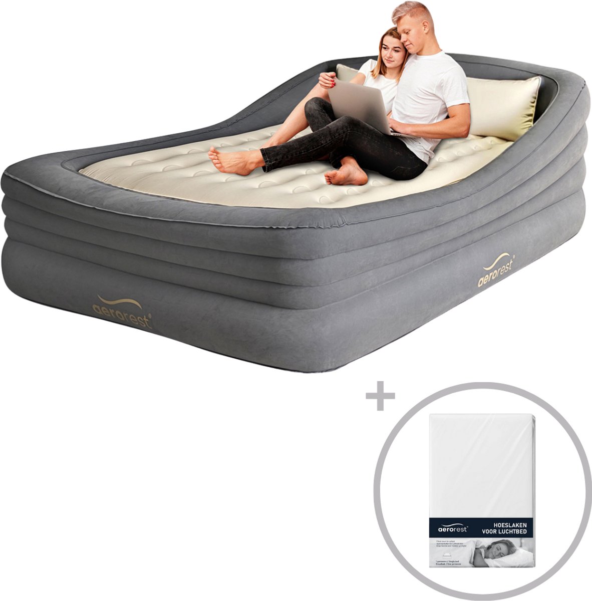 AeroRest Prime Frame 2-persoons luchtbed - Extra lang | 210 cm | Inclusief hoeslaken | Ideaal luchtbed voor langere personen | 2-in-1 luchtbed