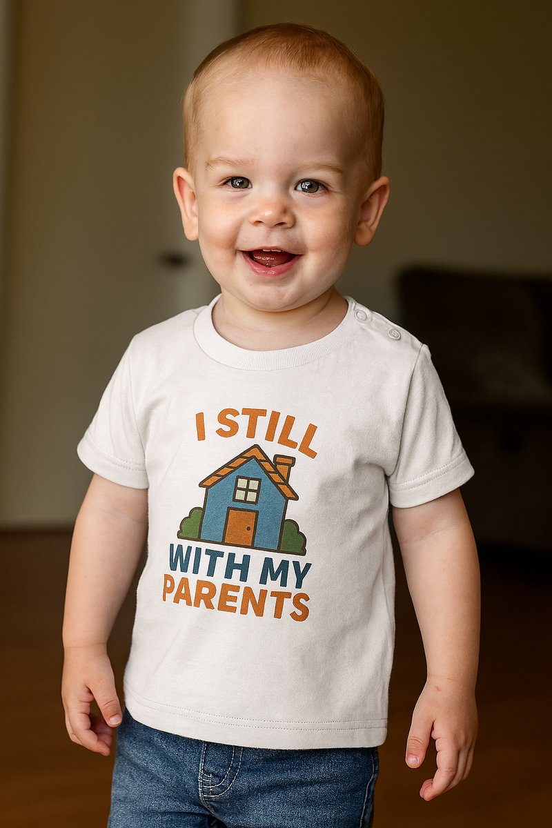 Baby T-Shirt “I Still Live With My Parents” – Wit – Unisex Shirtje 12-18 Maanden – Humor & Comfort