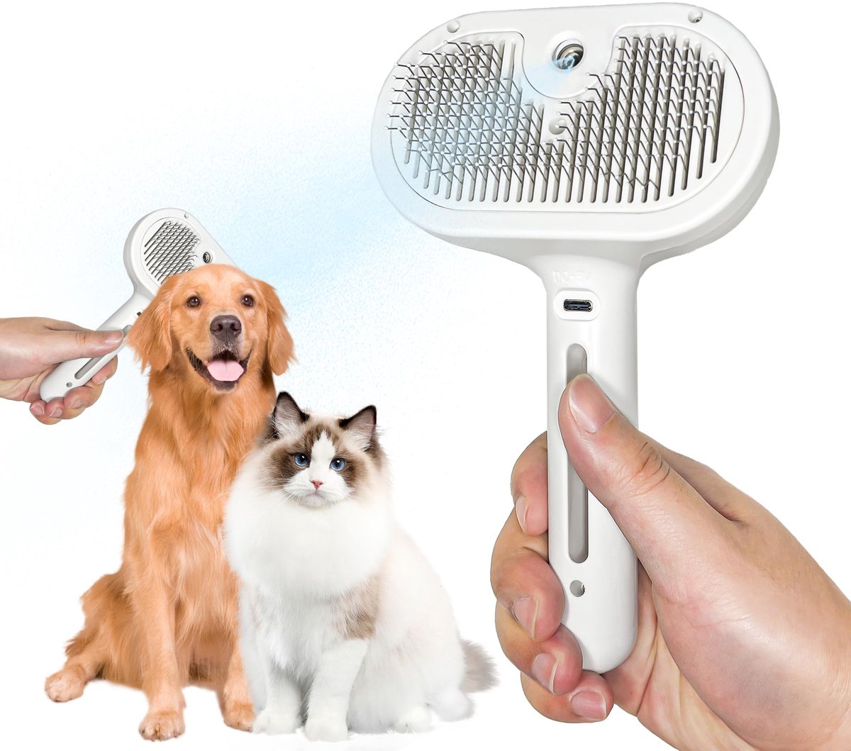 Crrynuo 1X Professionele Dierenborstel – Anti-Vliegenhaar Kam – Zelfreinigende Spraykam Voor Katten En Honden – Wit