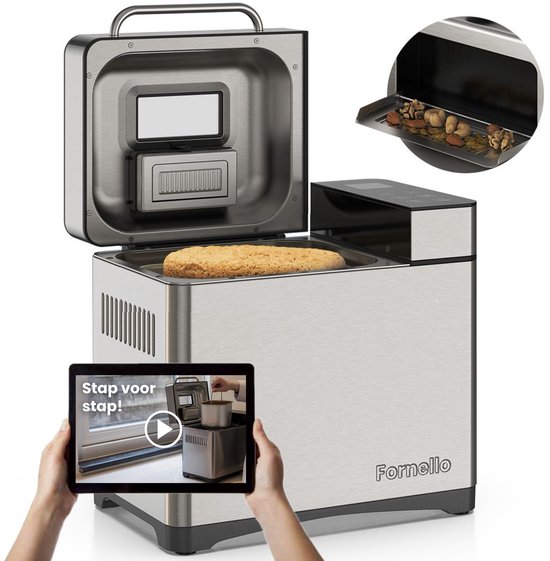 Fornello Broodbakmachine - Incl. Uitlegvideo’s - Keramisch bakpan - Broodmachine - Glutenvrij