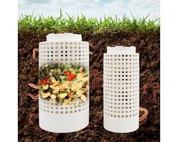 Thuys – 2 – Delige Ondergrondse Compostbak – Wormenbak Voor Buiten – Met Deksel En Ventilatiegaten – Kunststof – Wit