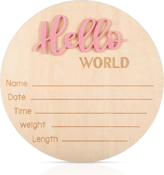 Milestone kaarten baby hout met pen Hello World baby houten bord Hallo