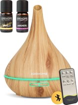 2BEHOME Aroma Diffuser met 2 Etherische Oliën & Afstandsbediening - 550ML - Aroma Diffuser Luchtbevochtiger - Etherische olie diffuser - Essentiele olie Aromadiffusers - Geurverspreider voor Aromatherapie - Lichte Houtlook