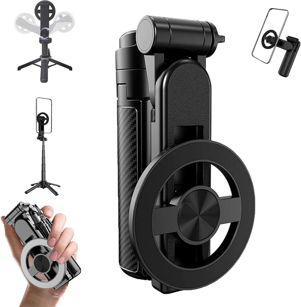 Allecto plus - Multifunctionele Selfiestick met 360° Rotatie en Bluetooth Afstandsbediening - Geschikt voor iPhone en Android - Zwart.