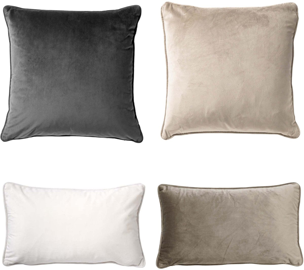 Dutch Decor - KUSSENSET - 4-delig - Matching Velvets - 45x45 cm en 30x50 cm - inclusief binnenkussens - antraciet, beige, wit, taupe - Met Ritssluiting – Decoratie Kussens - Comfortabele kussentjes voor op de Bank