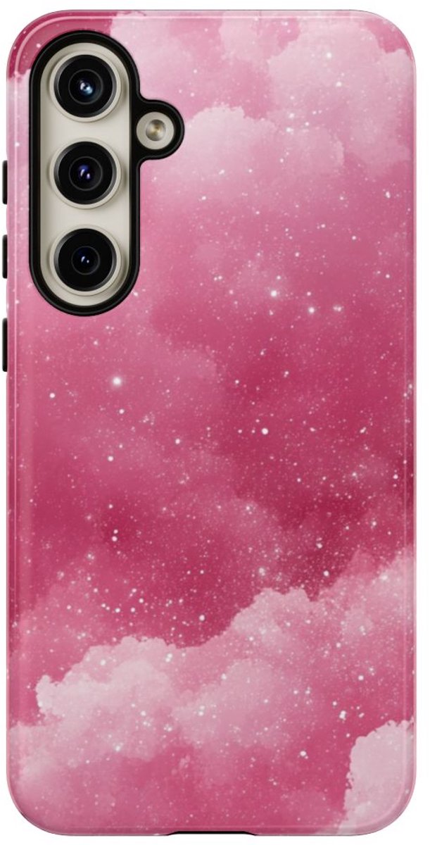 Roze Glitterwolkenpatroon – Telefoonhoesje Geschikt voor Samsung Galaxy S24 Plus